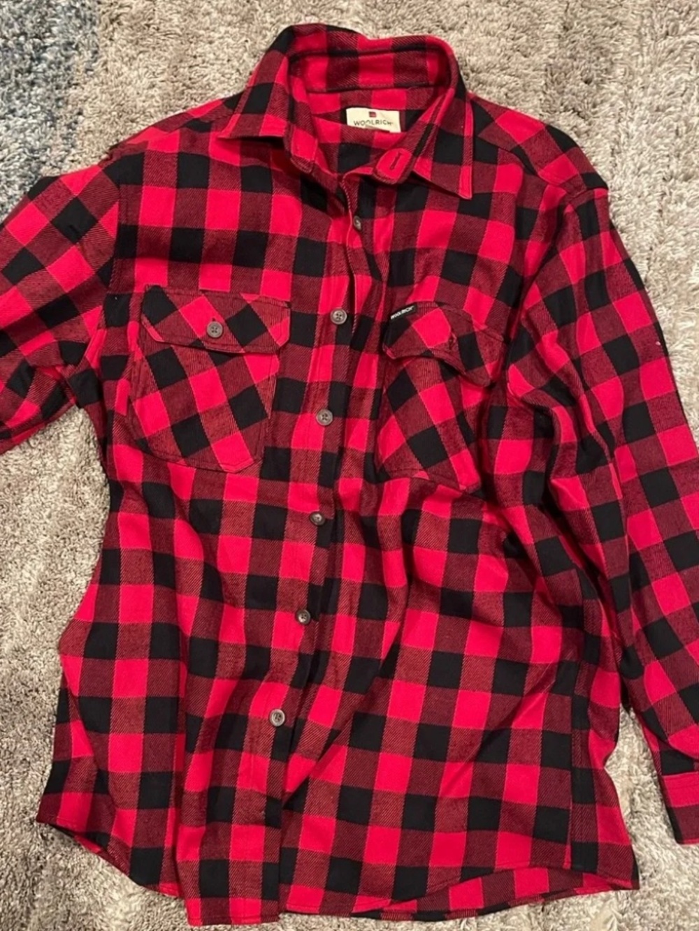 Woolrich Men's Heavyweight Red Black Buffalo Plaid Flannel Shirt